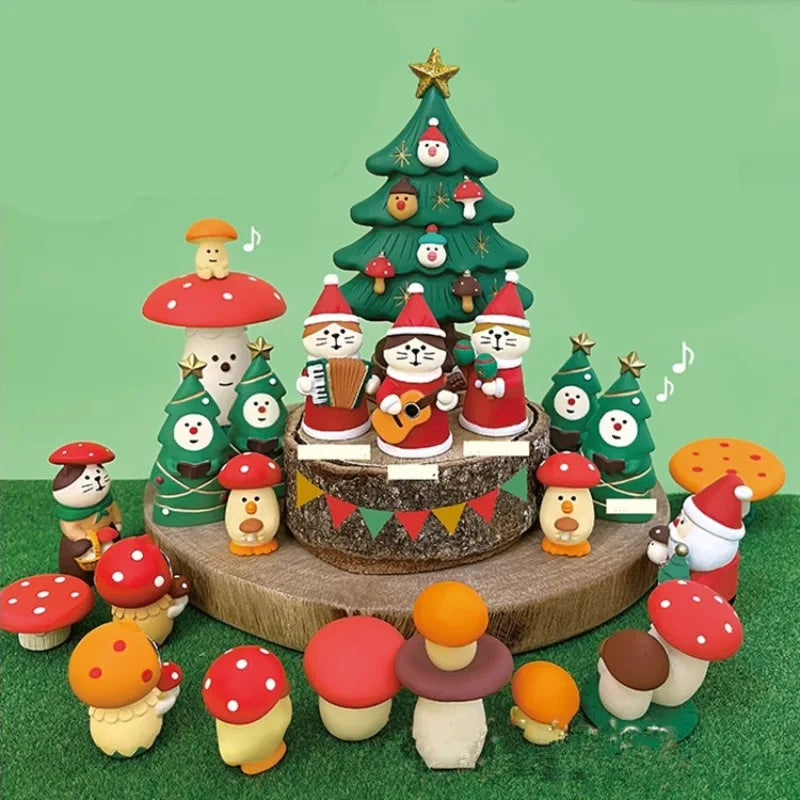 Adorable Miniature Cat Mushroom Christmas Decor