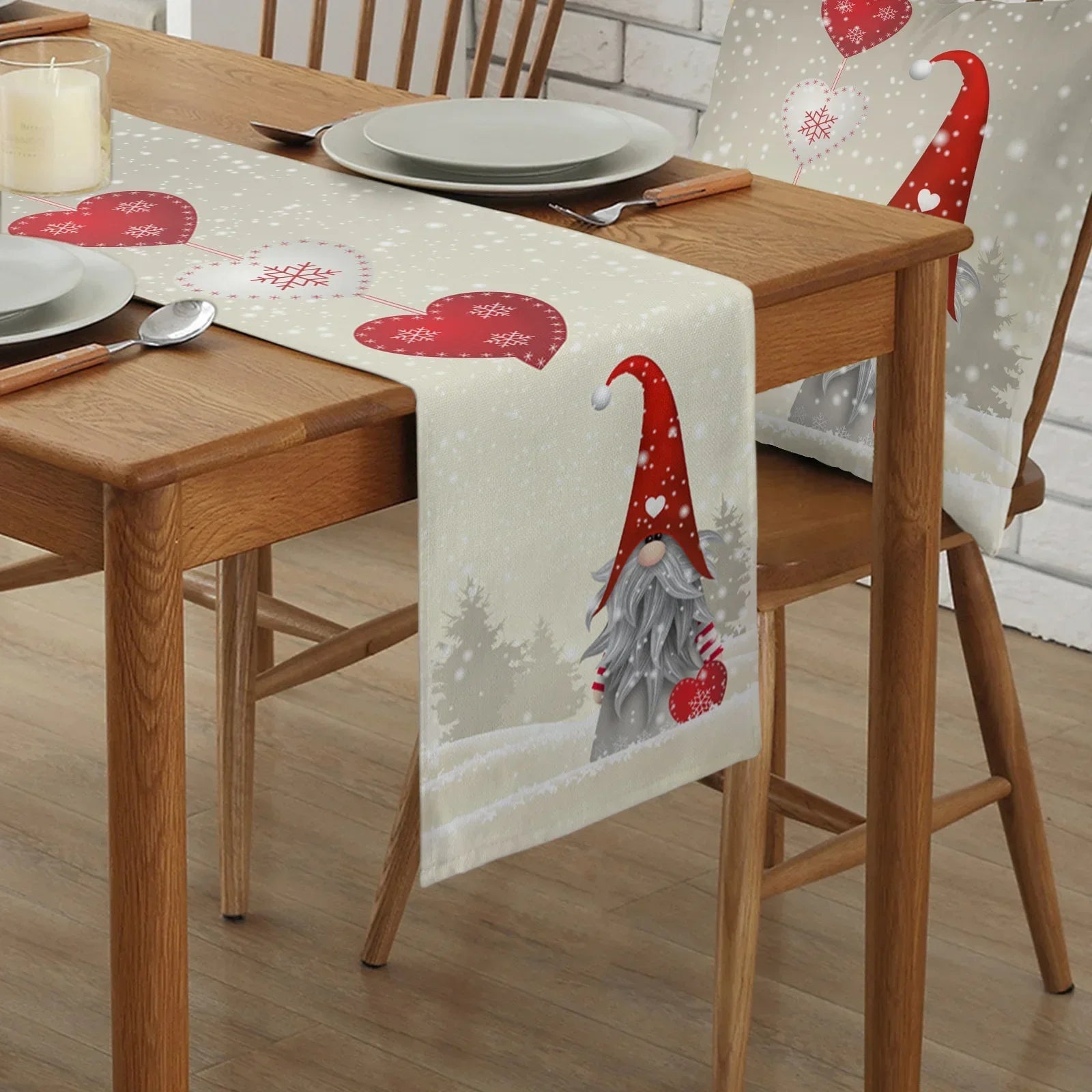 Charming Christmas Gnome Heart Table Runner Decor - Image 4