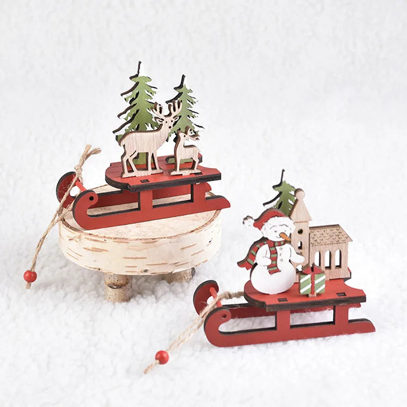 Festive Wooden Sleigh Ornaments for Christmas Trees - Image 3