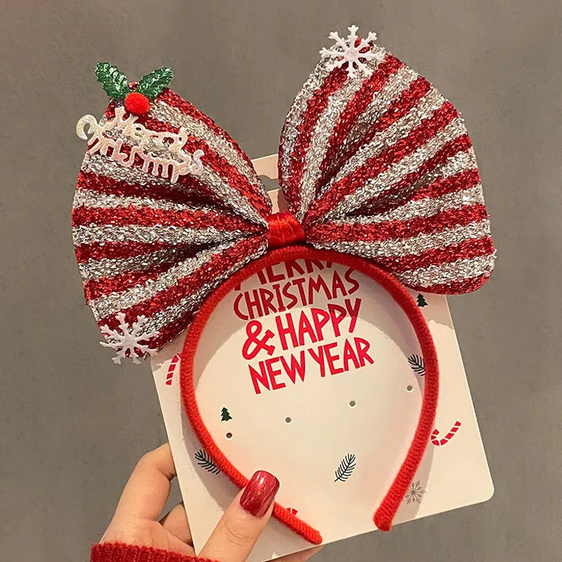 Festive Elk Snowflake Bow Headband for Kids - Image 2