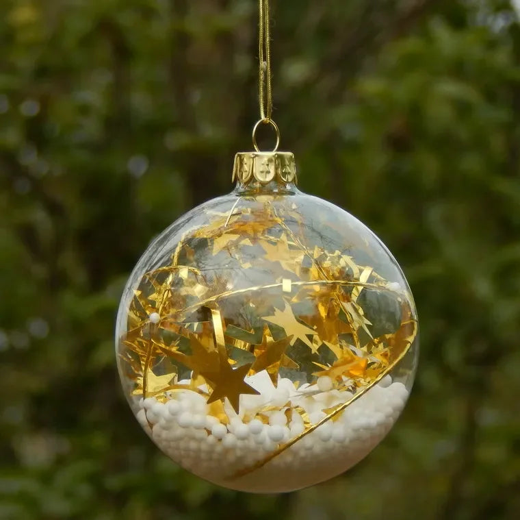 Shimmering Gold Star Glass Ornaments for Christmas Decor