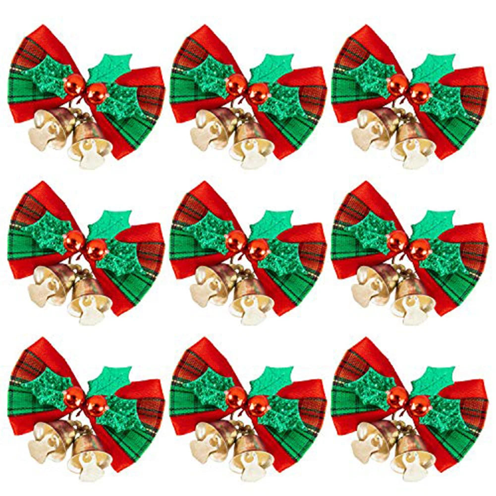 Festive Christmas Tree Bow Ornaments with Bells - Image 2
