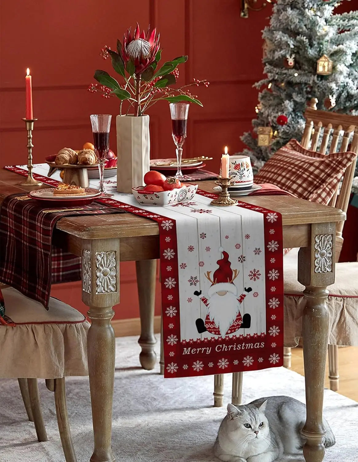 Festive Gnome Snowflake Table Runner for Christmas - Image 9
