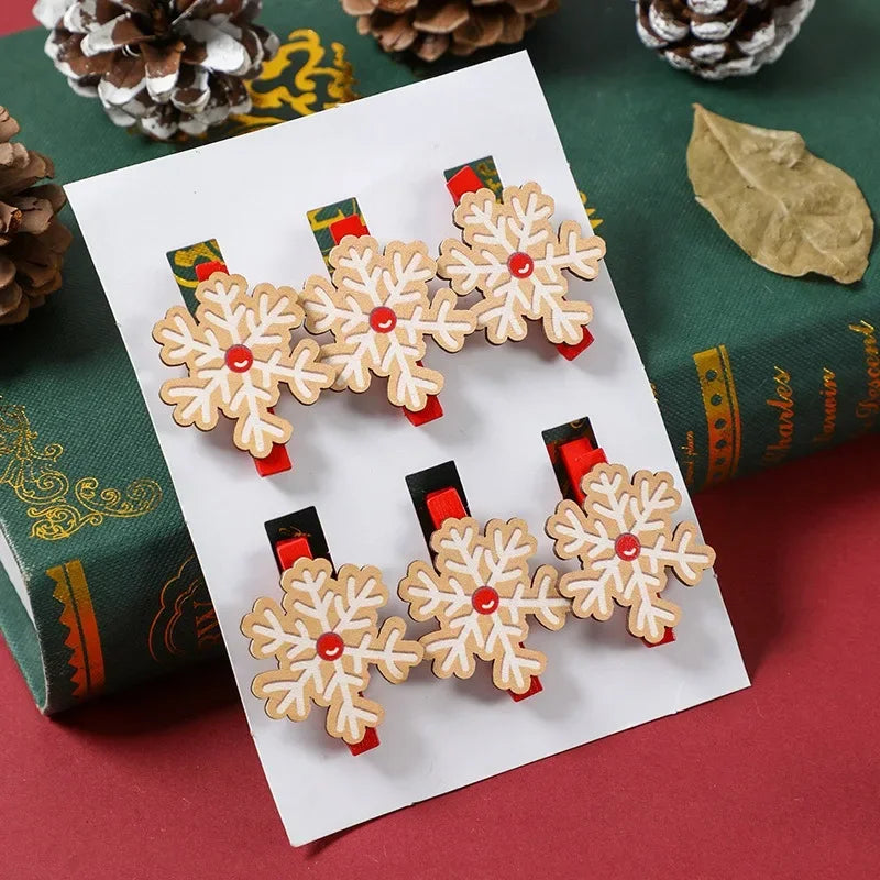 Festive 6pcs Wooden Christmas Clip Ornaments - Image 18