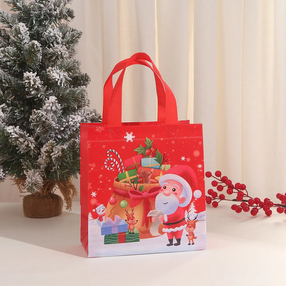 Festive Red Reusable Christmas Gift Tote Bags - Image 4