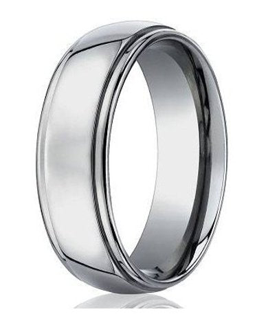 Men's Designer Titanium Wedding Band with Polished Finish and Step-Down  Edge | 7mm