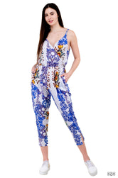 BAROCOCO Blue Florals Devarshy Pure Cotton Women Tapered Jumpsuit