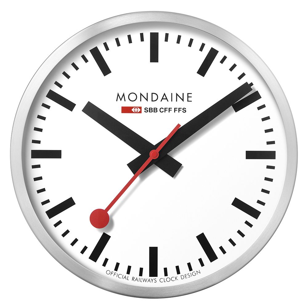Mondaine Wall Clock Silver Frame 40 cm  SILVER - Fourteen  Ninety Two
