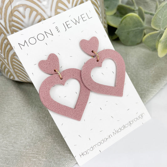 201 polymer clay earrings - pink heart - valentines love letter collec –  the clay sweetheart