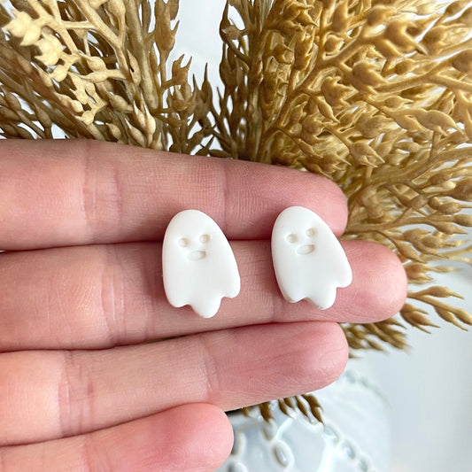 Gold and Opal Ghost Earrings Halloween Polymer Clay Witchy Hypoallergenic 