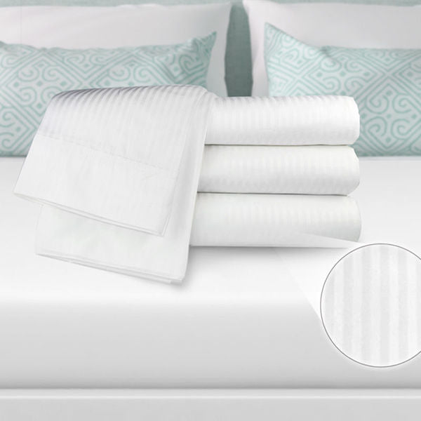 Flat Sheets with 2" Top and Bottom Hem - Oxford T250 Tone On Tone Sateen Stripe