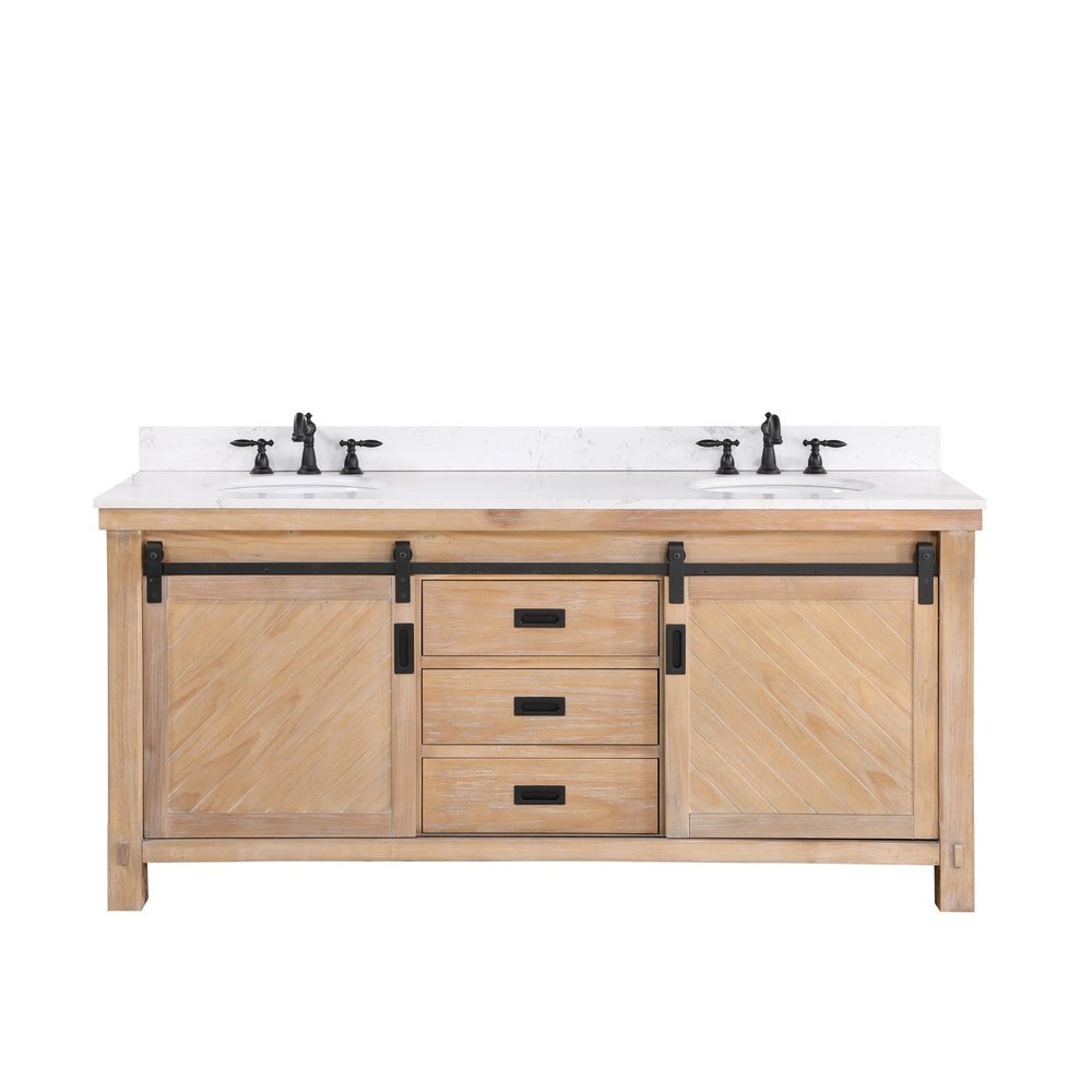 Vinnova Designs Cortes 72" Double Sink Bath Vanity in Weathered Pine with White Composite Countertop