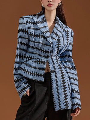 Colorblock Print Slimming Blazer Notched Collar Long Sleeve Irregular - Fashionella