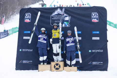 Podium photo of Jakara Anthony, Jaelin Kauf, and Hannah Soar at the United Airlines Waterville Freestyle Cup Presented by ID one USA