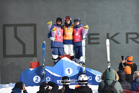 Podium Photo of Jakara Anthony, Alli Macuga, and Hannah Soar