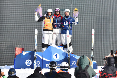 Podium Photo of Mikaël Kingsbury, Ikuma, Horishima, and Matt Graham