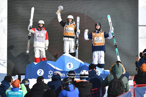 Overall Podium Photo of Ikuma Horishima and Mikaël Kingsbury