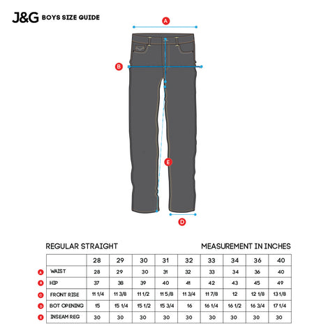 J&G Teens (Boys) Sizing Charts – Jag Jeans