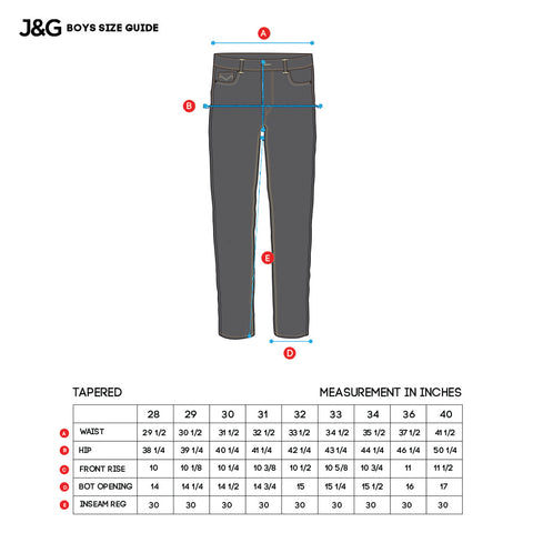 J&G Teens (Boys) Sizing Charts – Jag Jeans