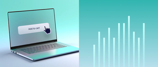 Billede af en bærbar computer og en graf, der repræsenterer e-handelsmetrics