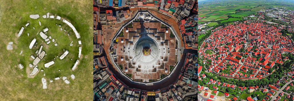 Urban Mandalas: Stonehenge, England; Boudhanath, Nepal; Nördlingen, Germany.