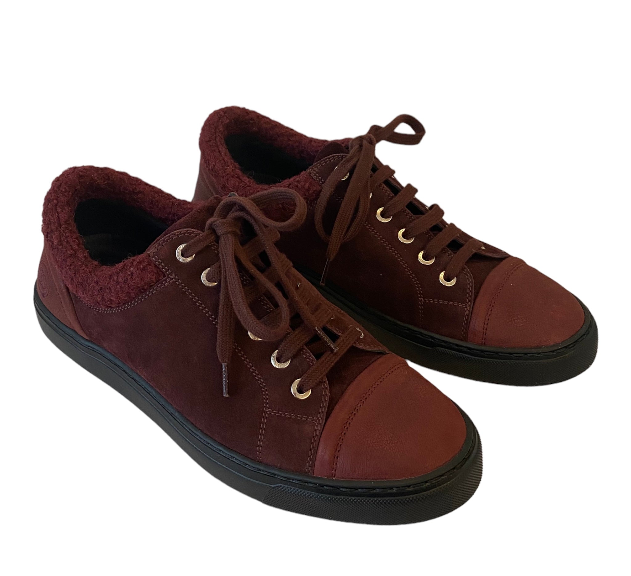 image of CHANEL Bordeaux Suede Sneakers Size 39