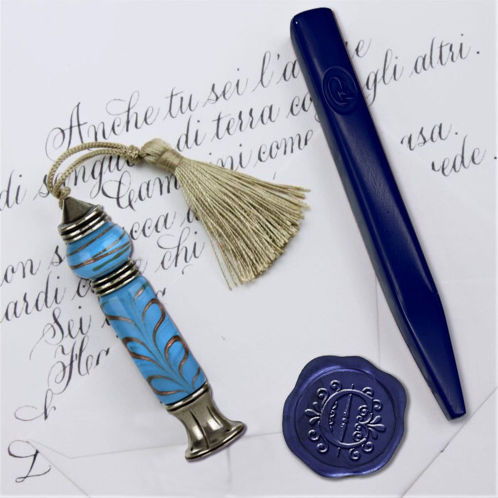 Blue Glass Wax Seal & Calligraphy Pen & Ink Set – Nostalgic