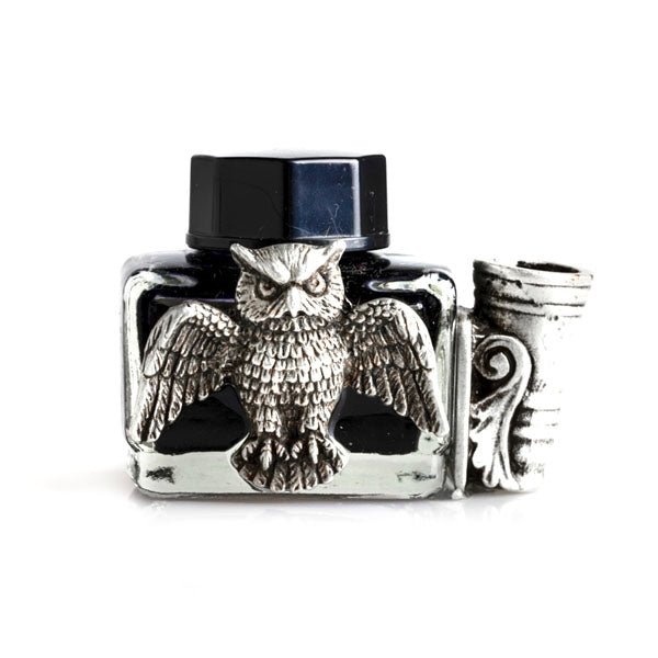 Pewter Feather Quill and Ink Set with Owl Design - Black with your personal  embossing