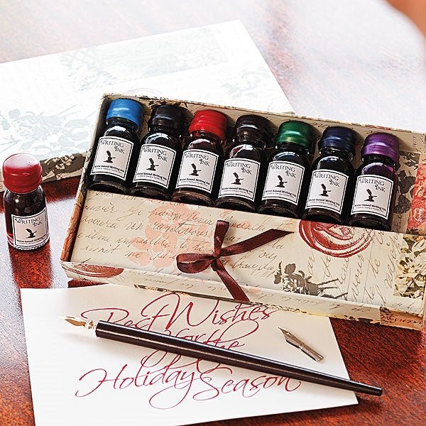 Feather Quill Pen & Ink Set with Ink , Blotter & Nibs – Nostalgic  Impressions