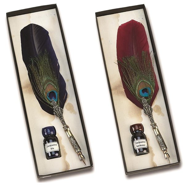 Metal Feather Calligraphy Dip Pen Set with Ink & Pen Stand