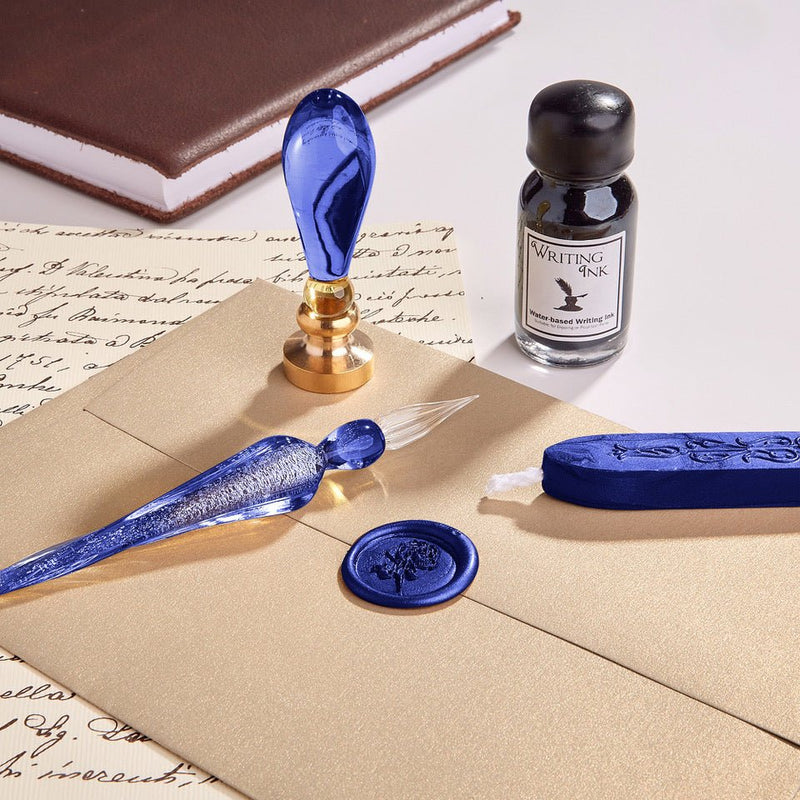 Feather Quill Pen & Ink Set-Decorated Silver Metal Dip Pen