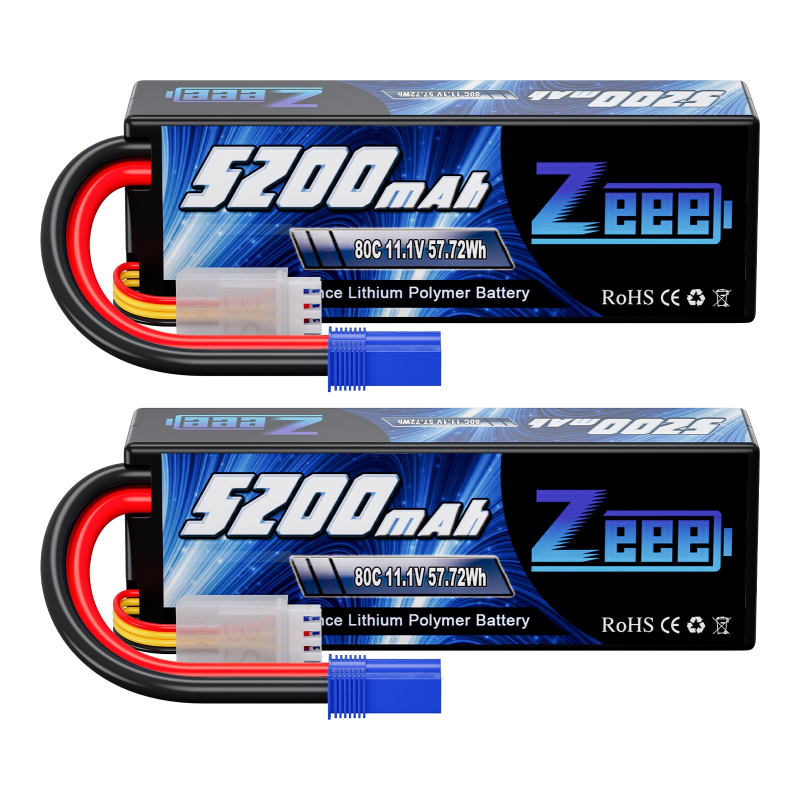 Zeee 3S Lipo Battery 5200mAh 11.1V 80C with EC5 Connector Hardcase Battery for RC Car Racing Models(2 Packs)