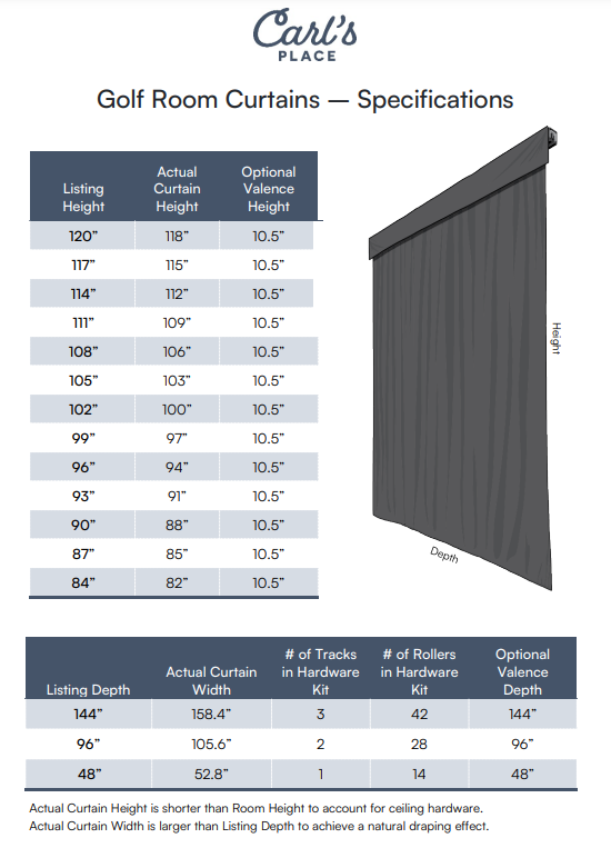 Golf Room Curtain Specifications