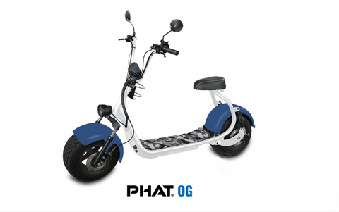 white and blue electric golf caddy
