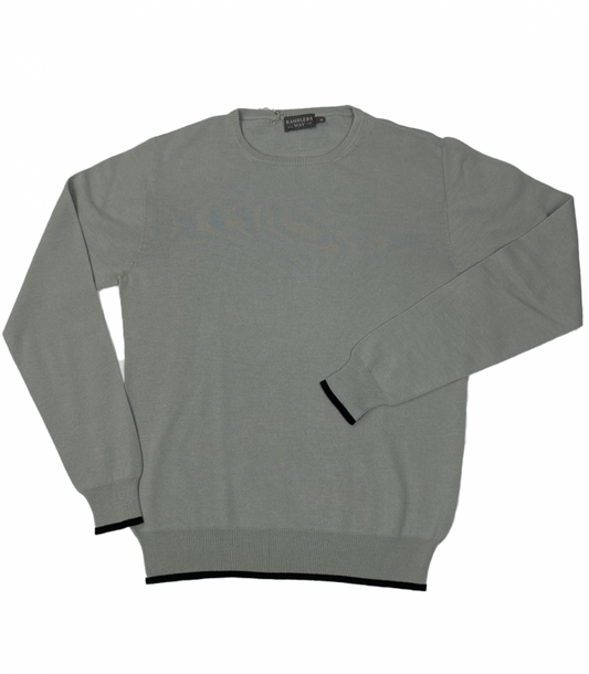Men's Jacquard Crew Neck Wool Sweater | Ramblers Way Charcoal / Large