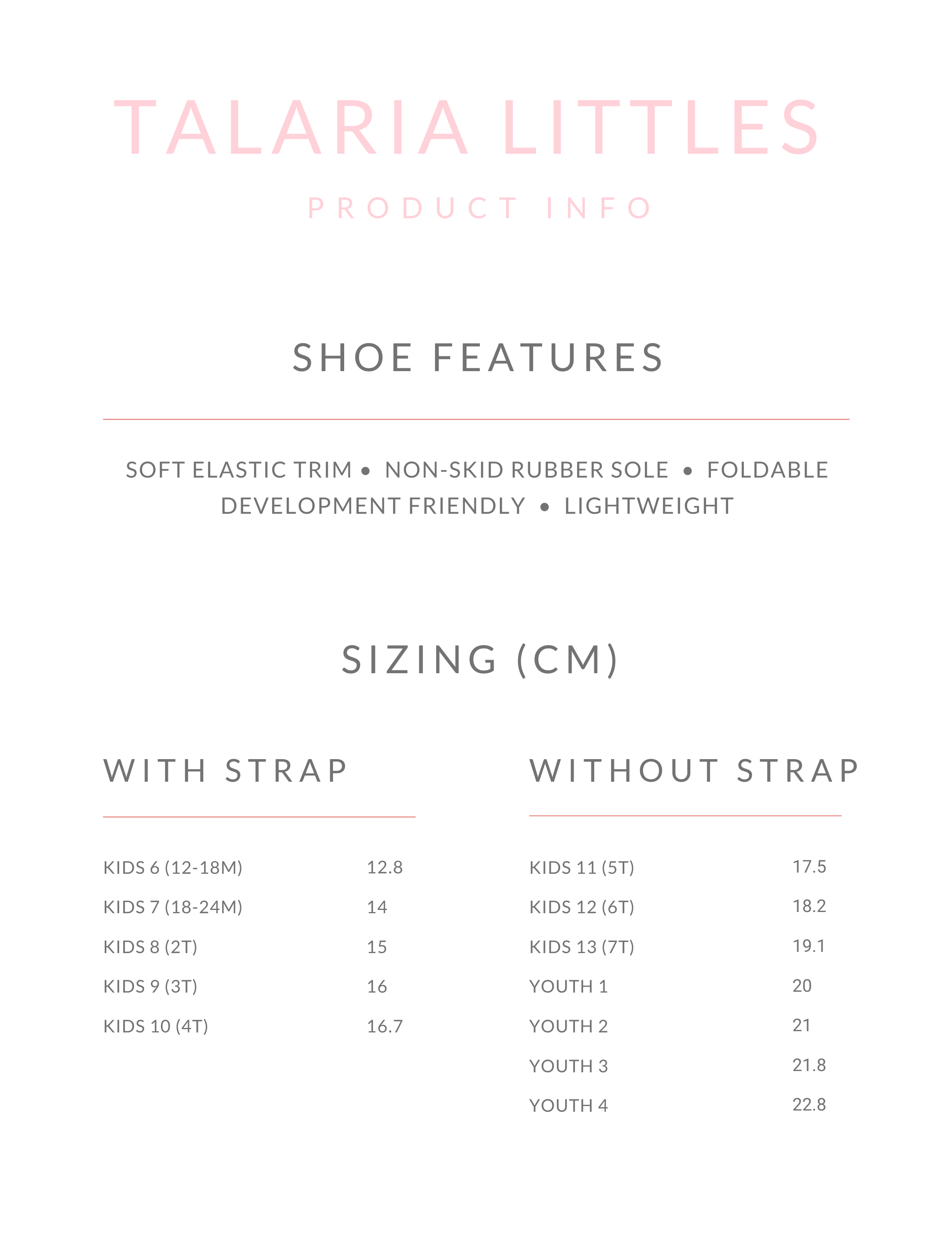 Talaria Flats Talaria Littles Girls Ballet Flats Product Info and Size Chart