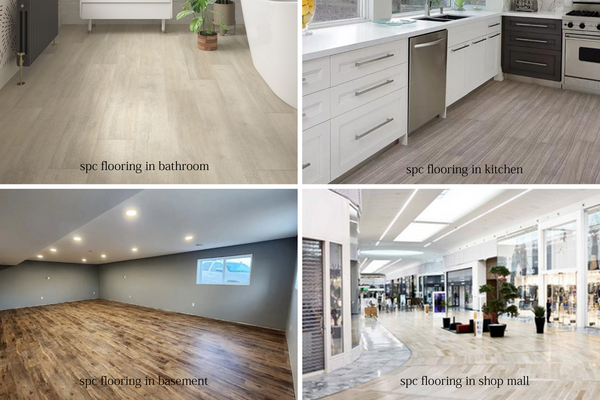 SPC flooring is used in bathrooms, kitchens, basements, and shopping malls.
