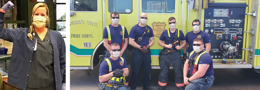 SKL Cares Health Care worker and Firefighters wearing masks
