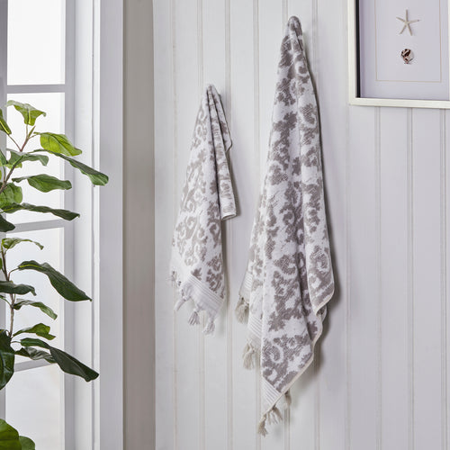 TURKISH HAND TOWELS WITH FRINGE - GRAY & AQUA - Briar & Branch