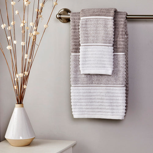 Carrick Medallion 2-Piece Turkish Cotton Hand Towel Set, Gray