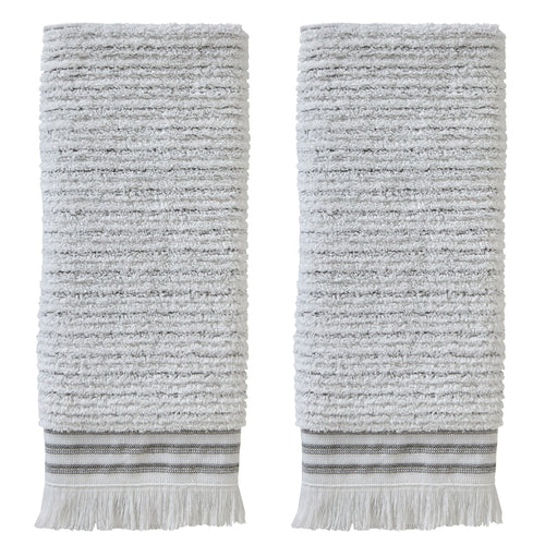TURKISH HAND TOWELS WITH FRINGE - GRAY & WHITE - Briar & Branch