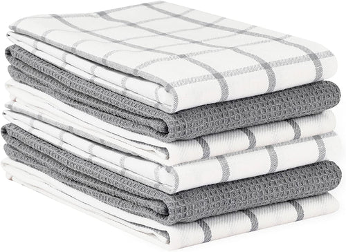 Homaxy 100% Cotton Waffle Weave Kitchen Dish Towels, Ultra Soft Absorbent Quick Drying Cleaning Towel, 13x28 Inches, 4-Pack, Dark Grey