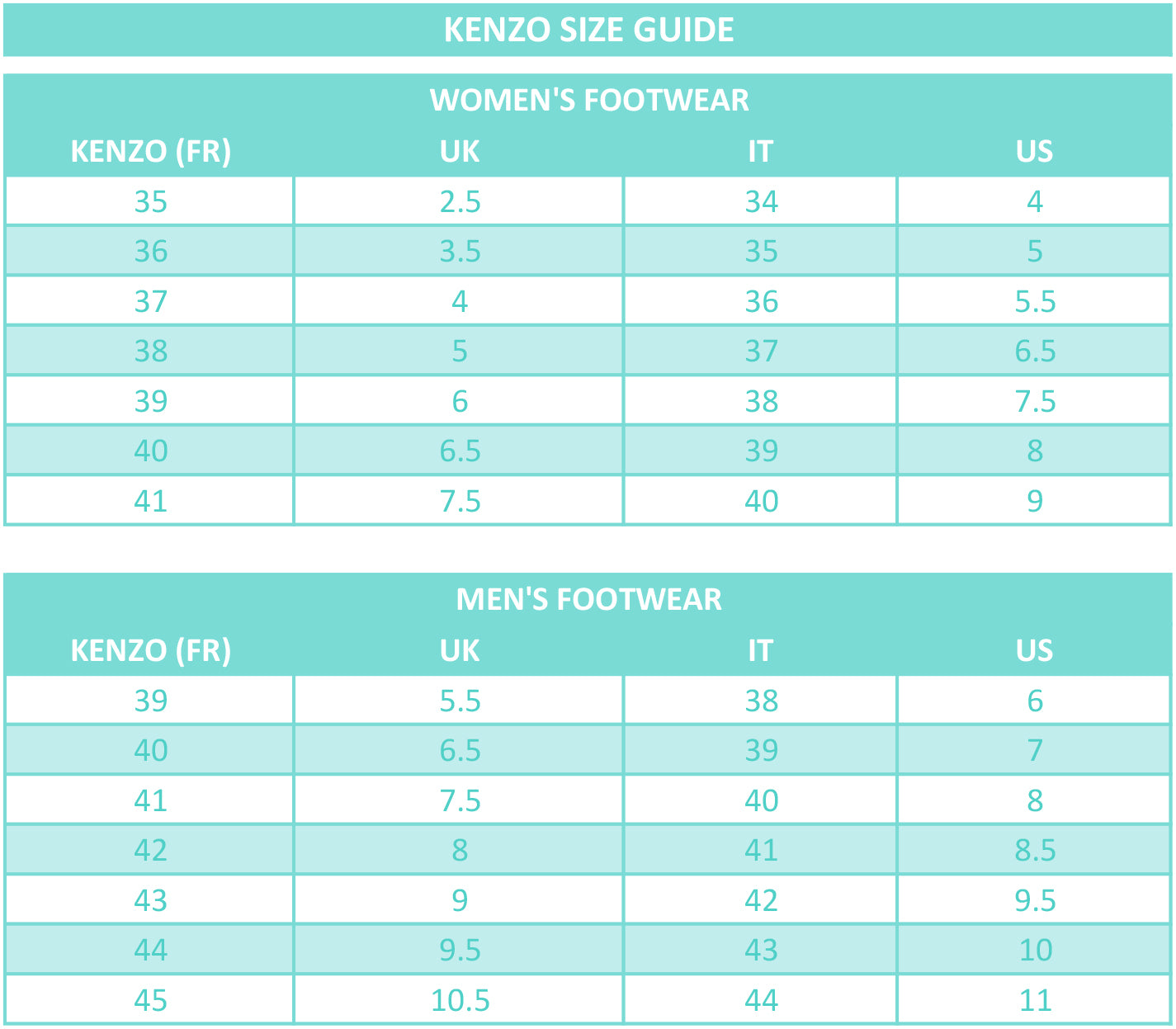 KENZO Size Guide – Ocean Drive