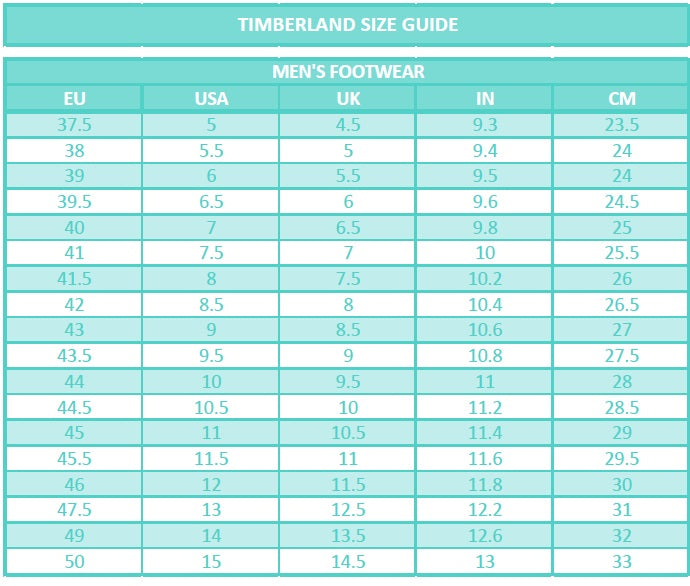TIMBERLAND Size Guide – Ocean Drive