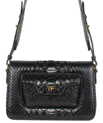 TOM FORD TOM FORD NATALIA PYTHON SHOULDER BAG IN BROWN BLACK,3790$, hurricane08