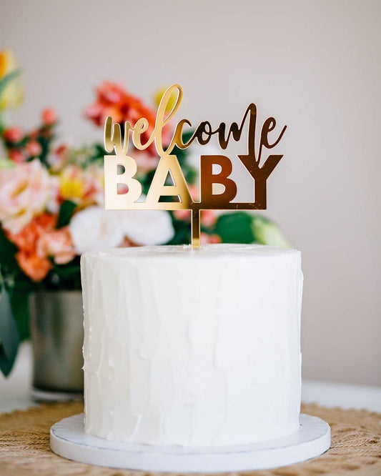 Welcome Baby Acrylic Cake Disc Mirror Baby Shower Baptism