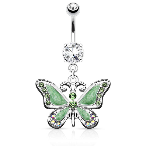 Crystal Butterfly Dangling Belly Button Ring