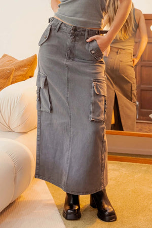 High Waist Midi Skirt in Grey - Avy+Bells