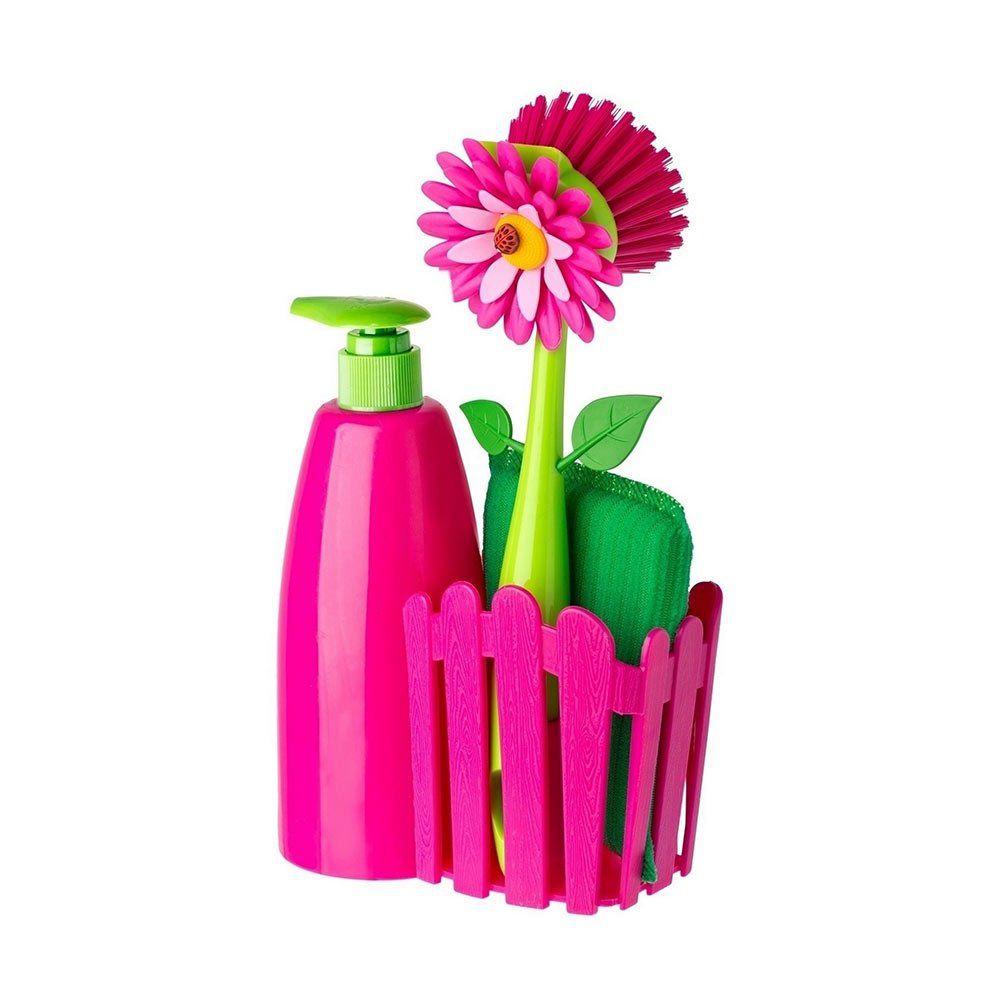 Vigar Flower Power Palm Dish Brush With Holder - White Magic