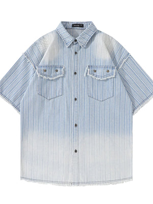 Men's Gradient Striped Oversized Denim Shirt - thekcapparel